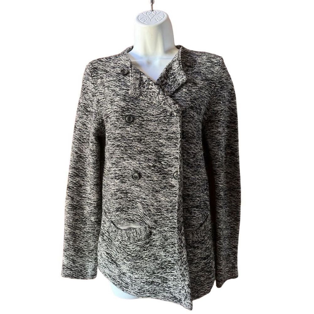 Lucky Brand Women's Double Breasted Cardigan Sweater Jacket M Black/White